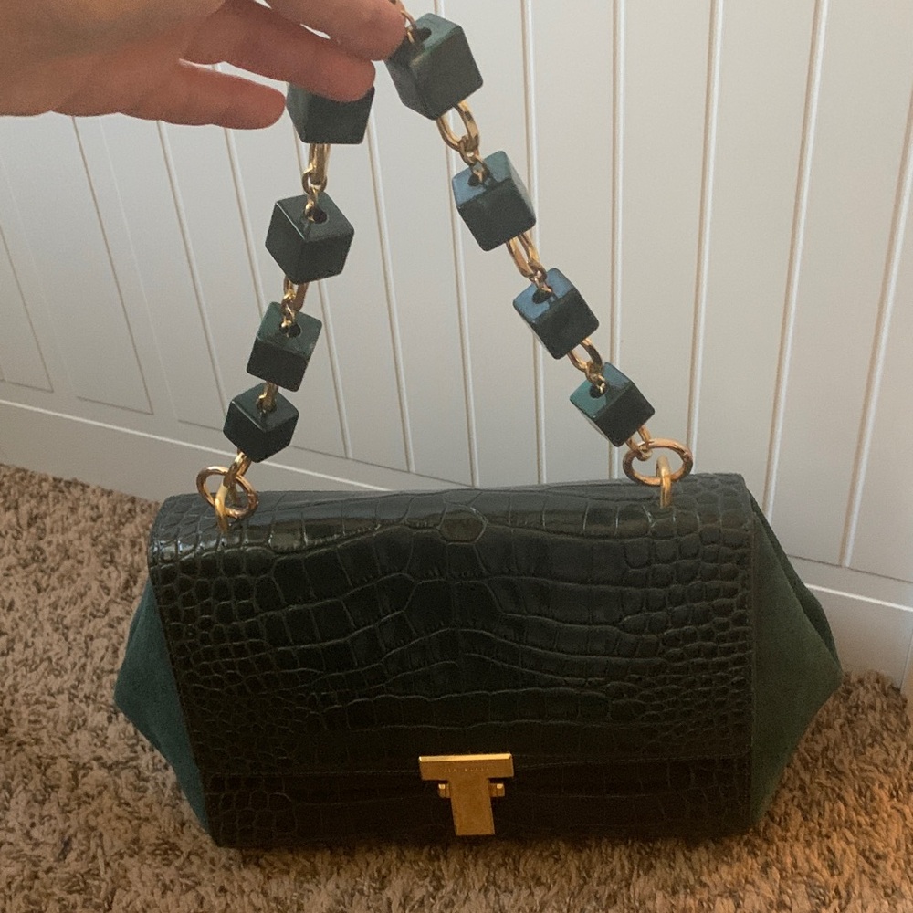 Tory Burch Juliette Embossed Mini Satchel Emerald Crock Leather Handbag